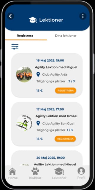 Search for classes and clubs