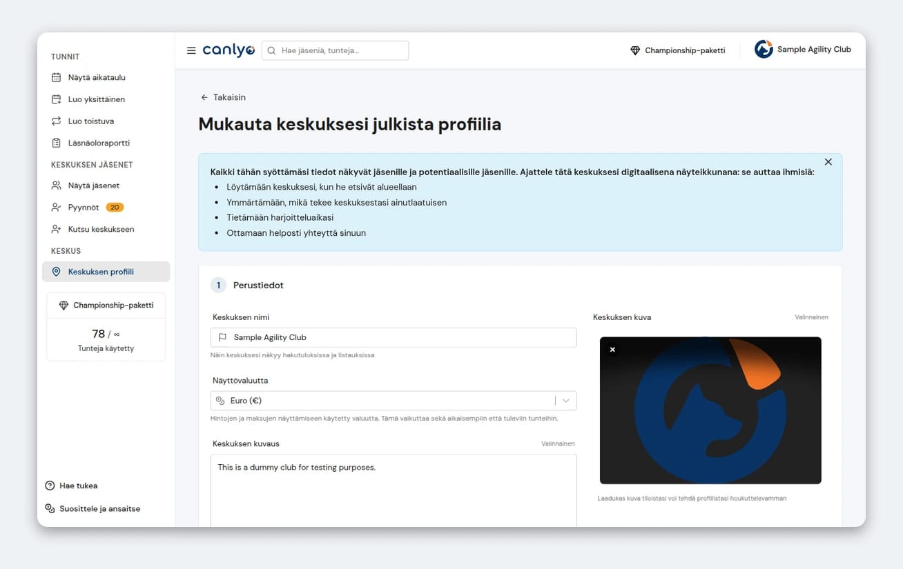 Täydennä keskuksesi profiili