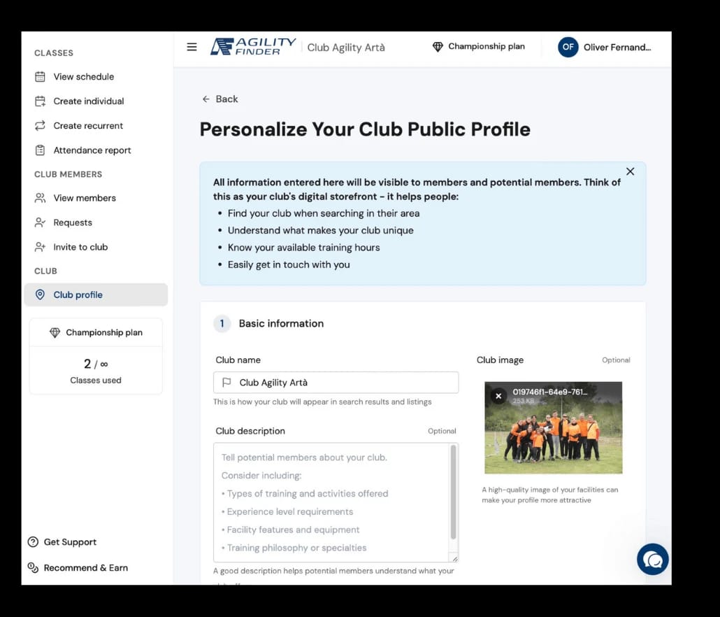 Complete your center profile