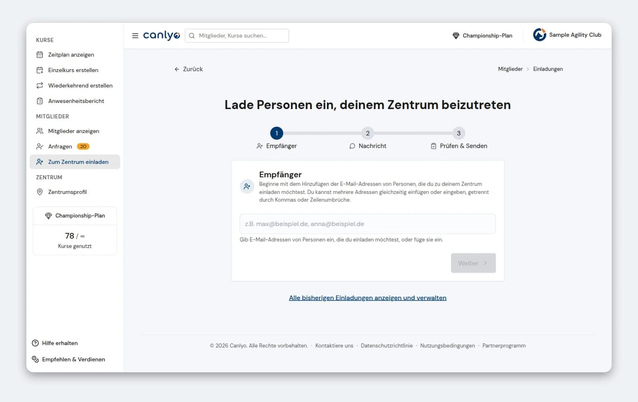 Mitglieder per E-Mail einladen