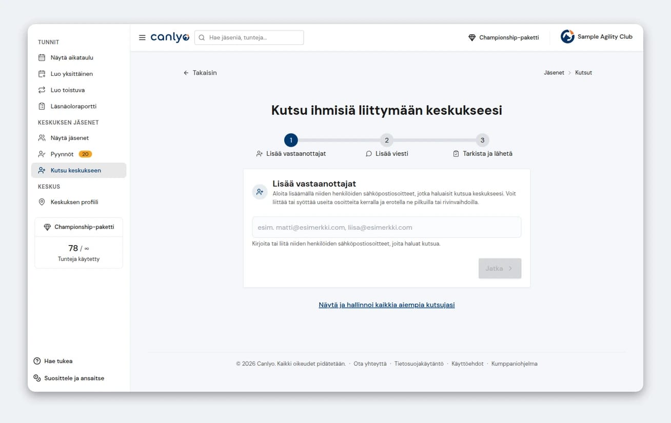 Kutsu jäseniä sähköpostilla