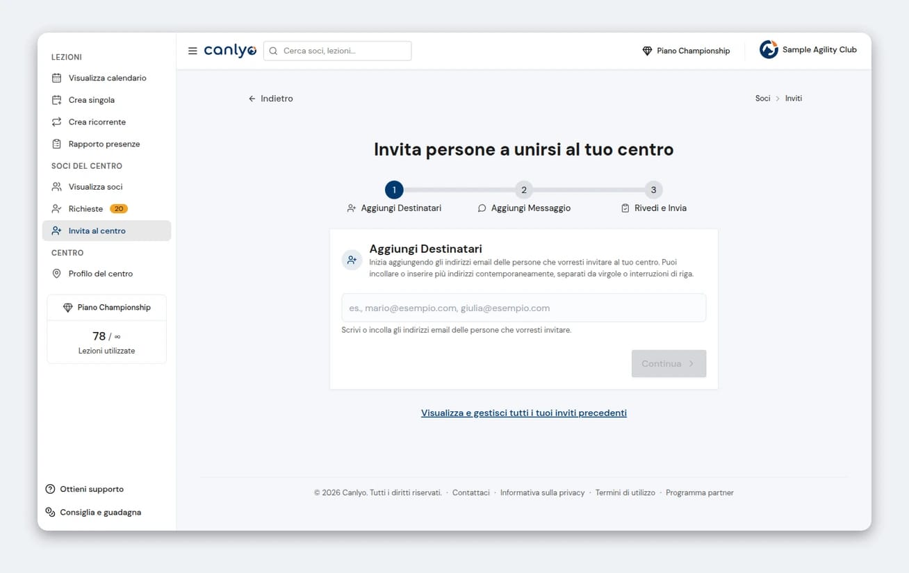 Invita i membri via email