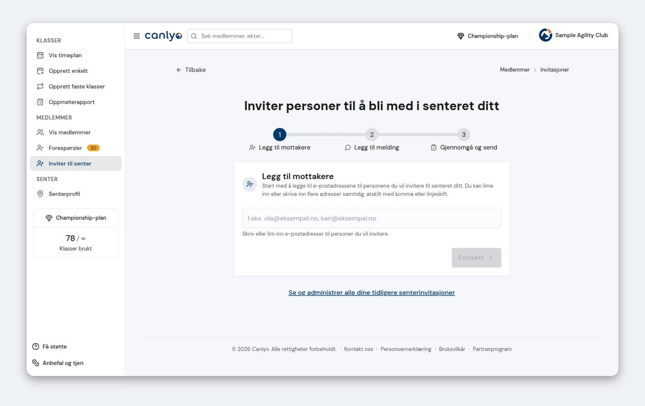 Inviter medlemmer på e-post