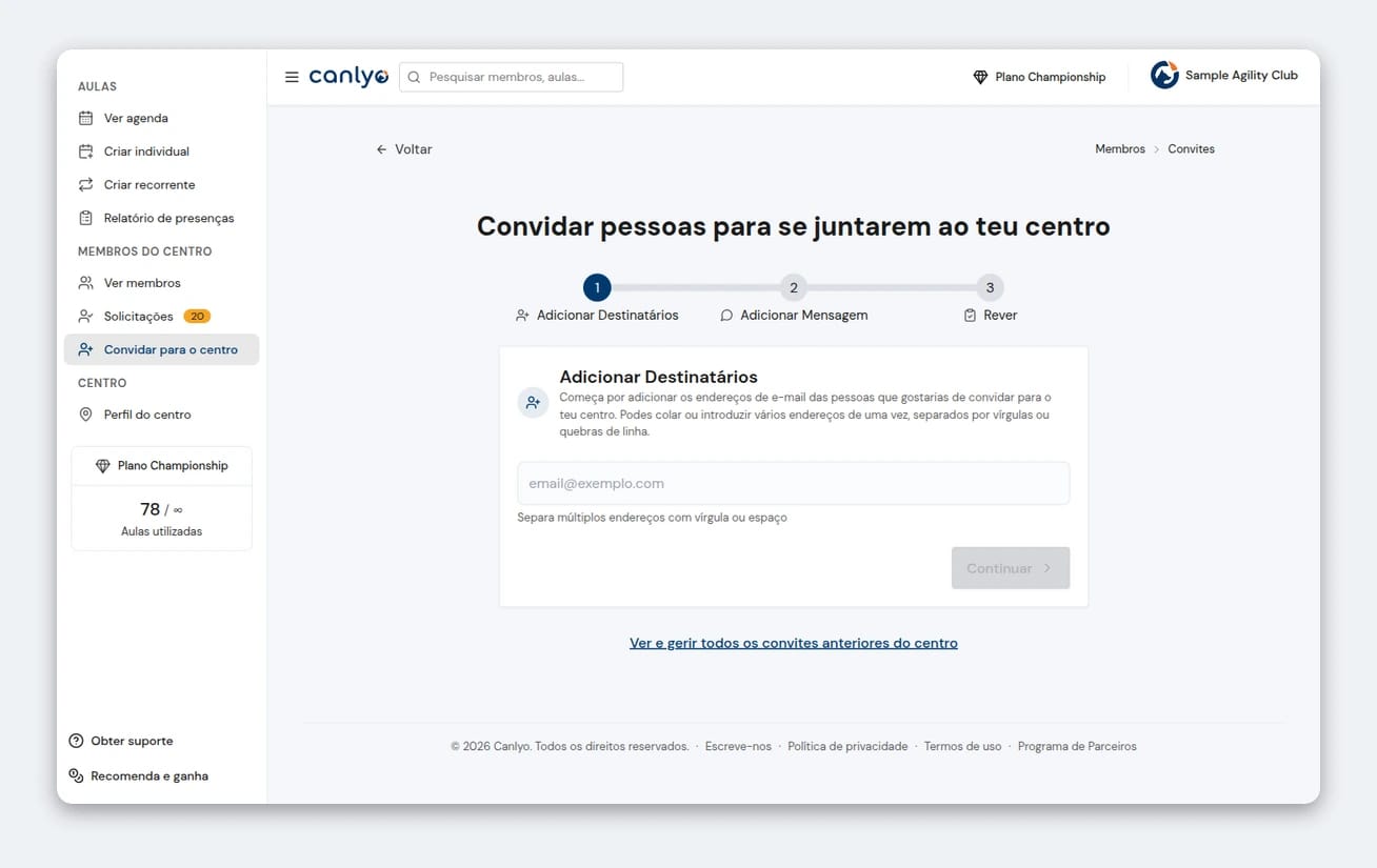Convida membros por email