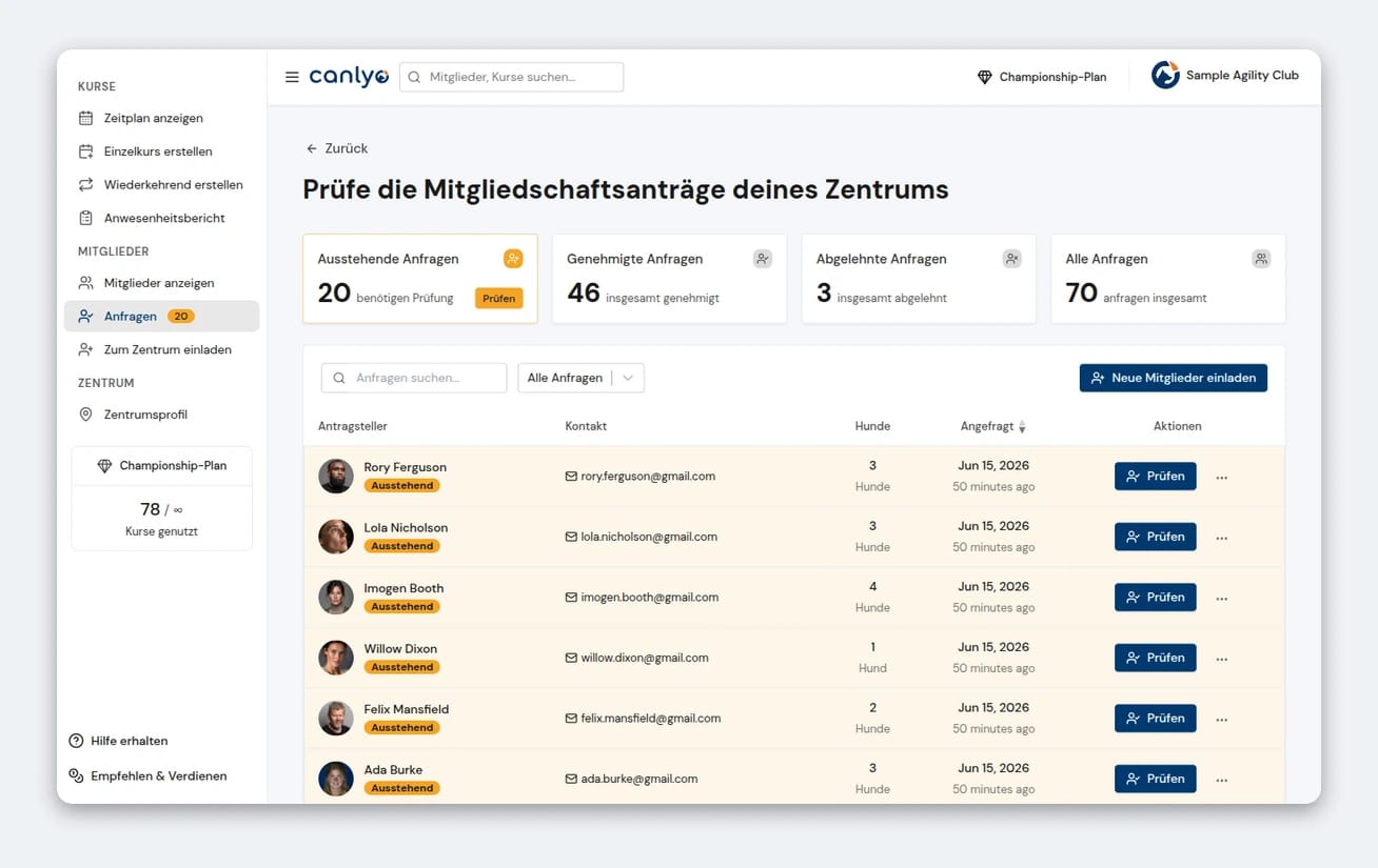Mitgliedschaftsanfragen prüfen