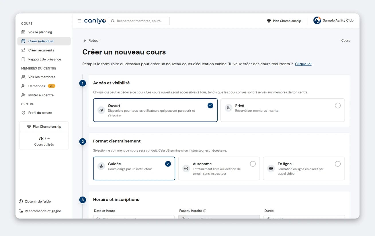Créez un cours individuel