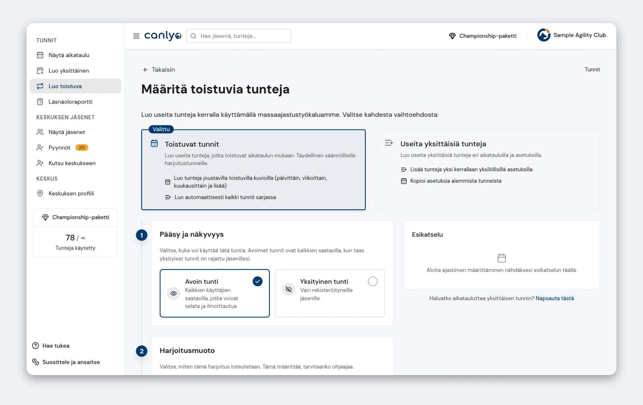 Luo toistuvia tunteja
