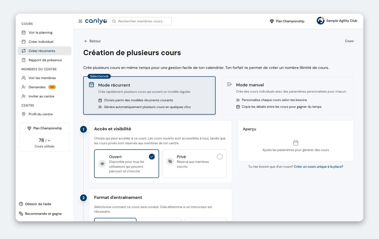Créez des cours récurrents