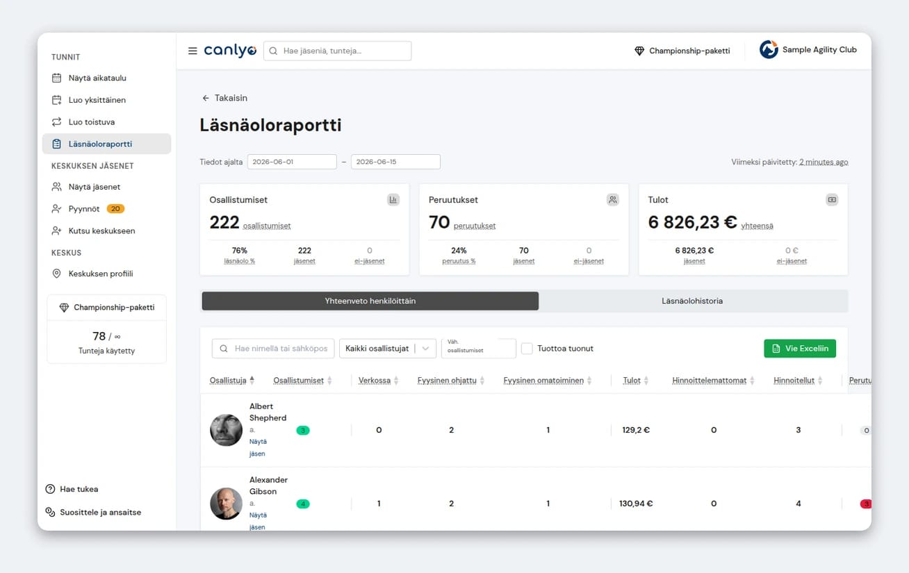 Läsnäolo- ja laskutusraportti