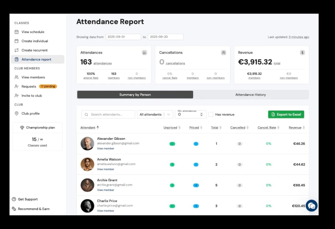 Attendance and billing report