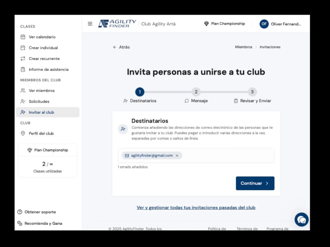 Invita a socios por email