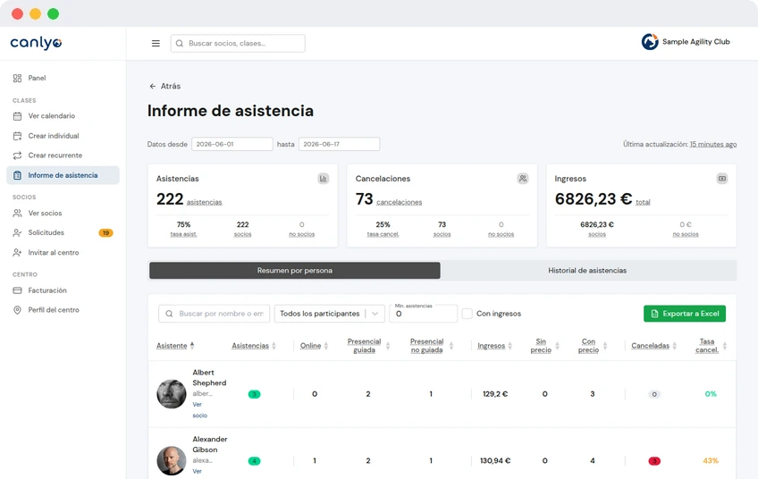 Informes de asistencia y pagos