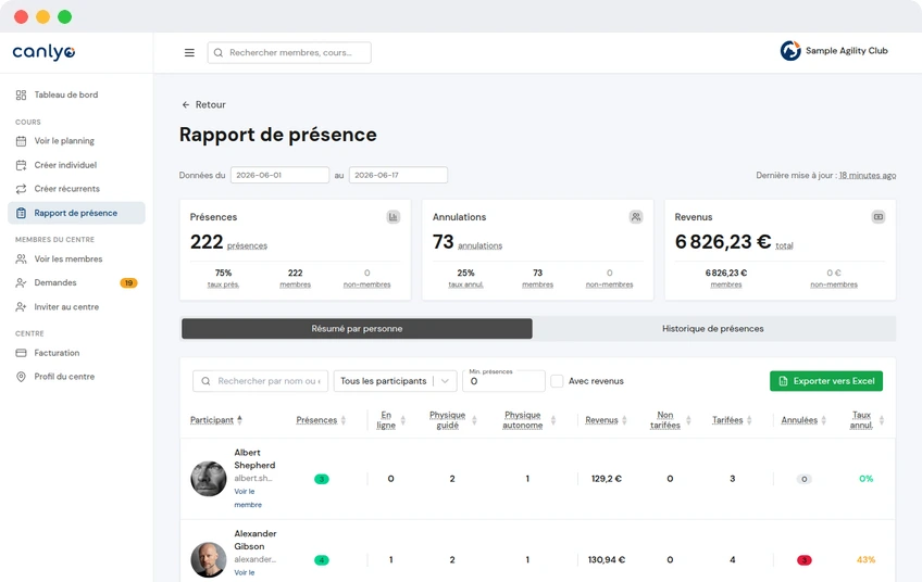 Rapports de présence et de paiement
