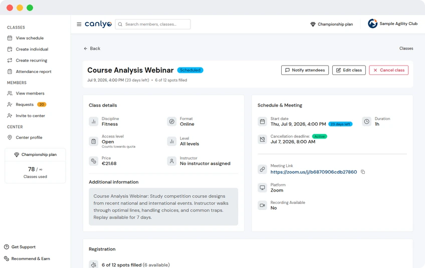 Online course and theory sessions