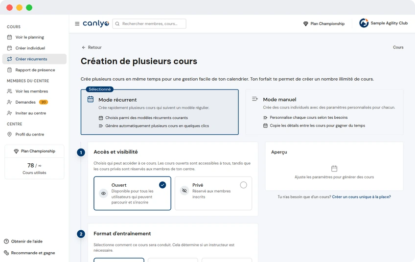 Planification des séances